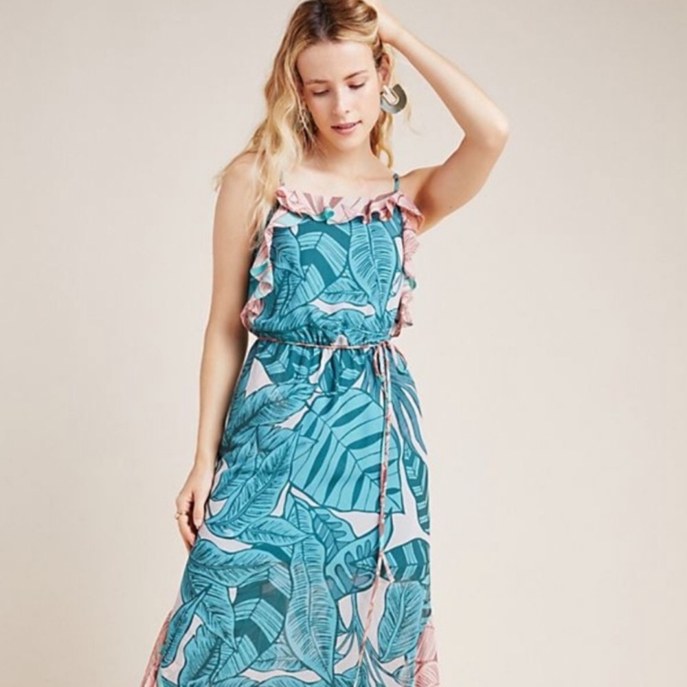 Free people ruffled botanical maxi dress.